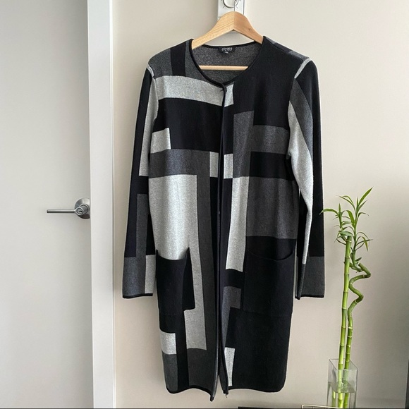 JONES NEW YORK Black Geometric Long Cardigan - Picture 10 of 10